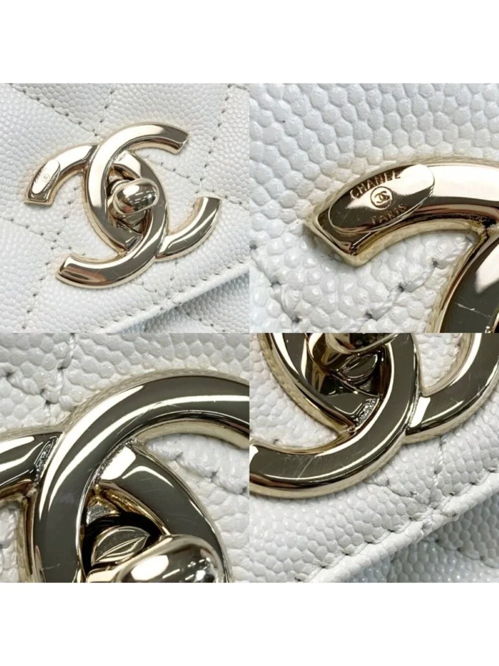 Chanel Coco Handle 29 Quilted White 2-Way Bag Caviar Leather CC Logo